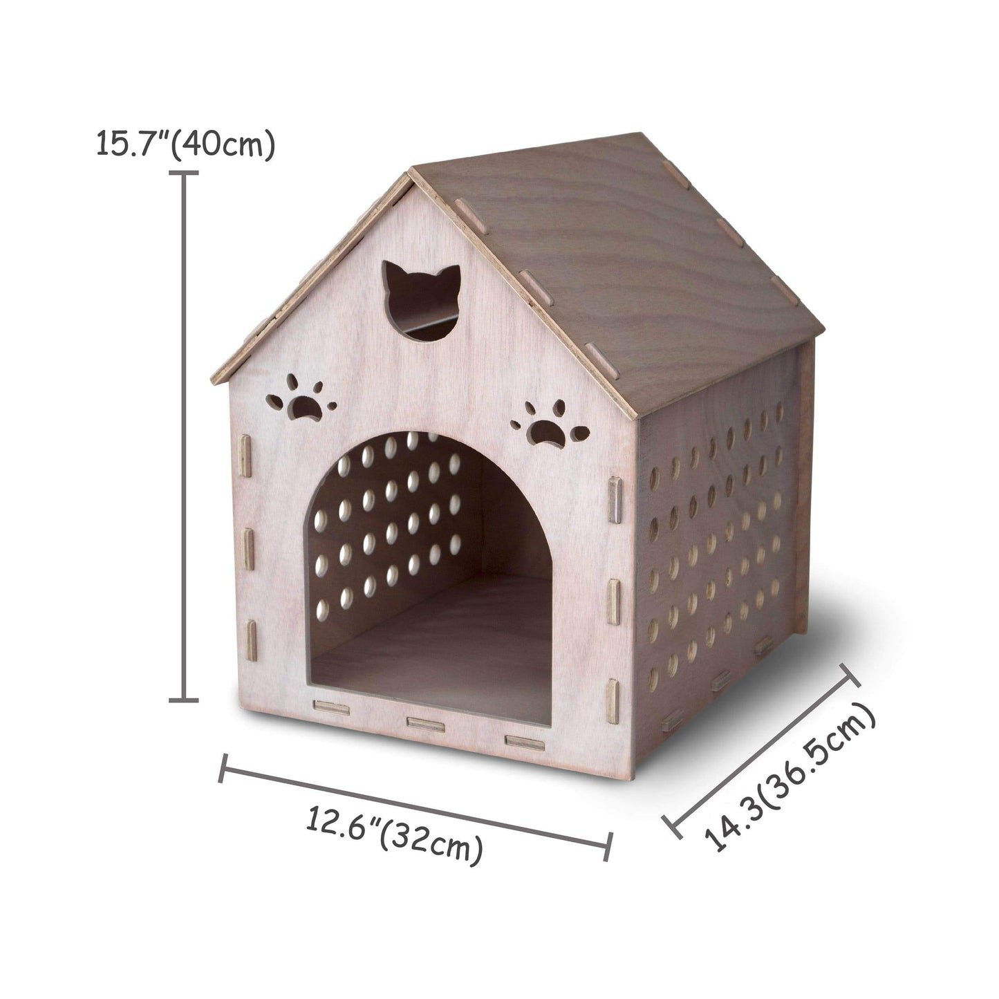 Wooden Kitty House Cat Shelter House for Cats, Rabbits, Dogs and Small Pets