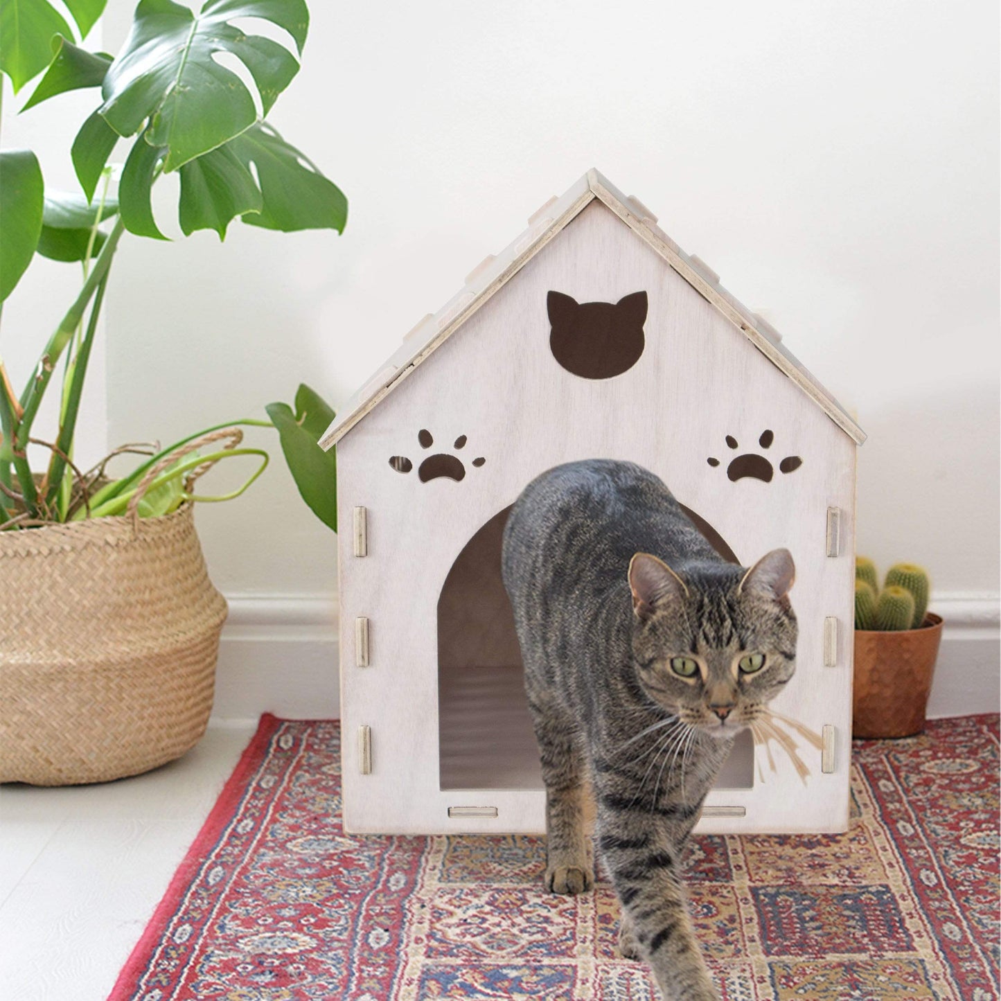 Wooden Kitty House Cat Shelter House for Cats, Rabbits, Dogs and Small Pets