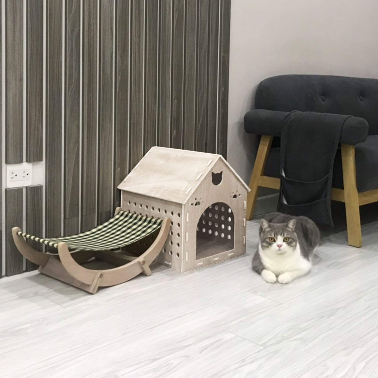 Wooden Kitty House Cat Shelter House for Cats, Rabbits, Dogs and Small Pets