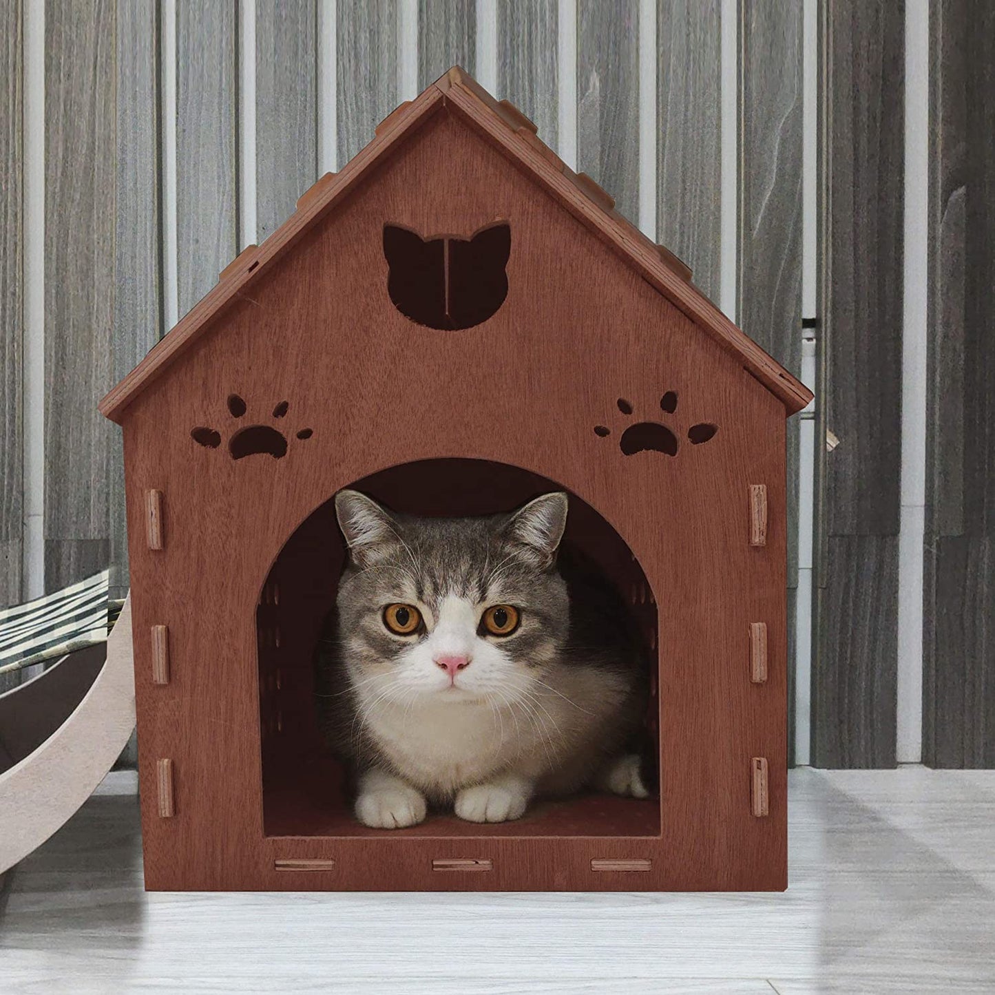 Wooden Kitty House Cat Shelter House for Cats, Rabbits, Dogs and Small Pets