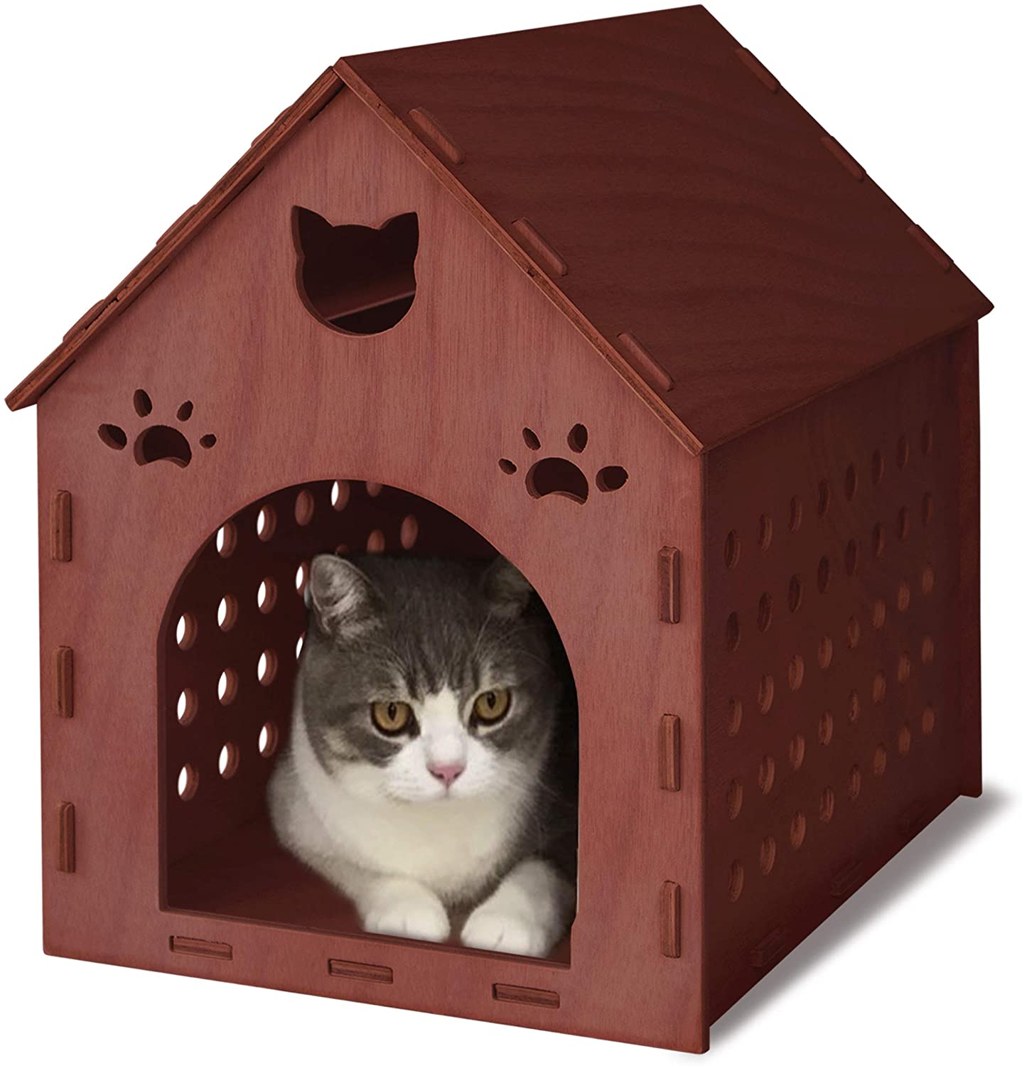 Wooden Kitty House Cat Shelter House for Cats, Rabbits, Dogs and Small Pets