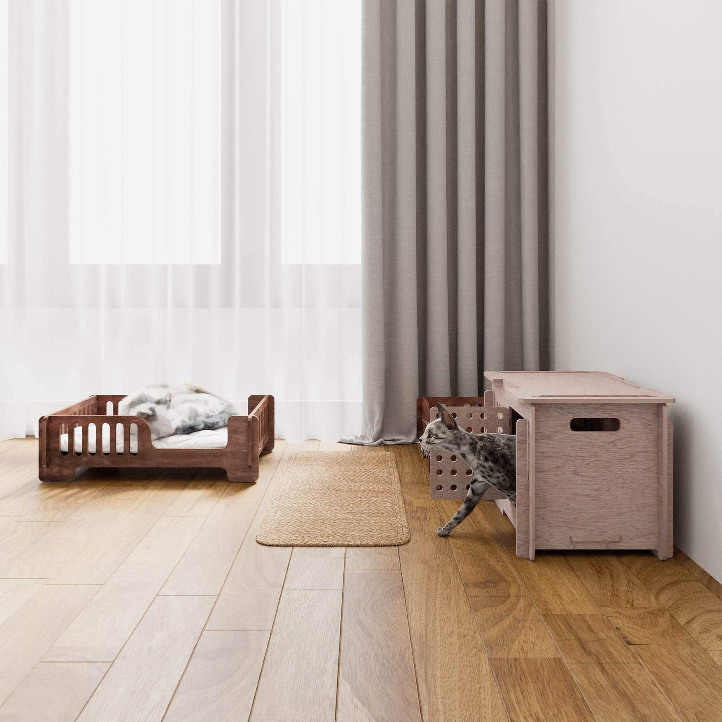 Outdoor Wooden Cat House | Cube Portable House & Carrier for Kitty, Hamster, Bunny, Small Pets |Hidden Cat Litter Box