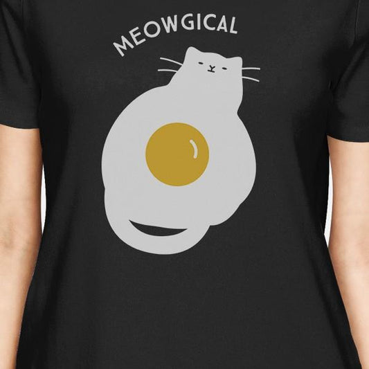 Meowgical Cat and Fried Egg Womens Black Shirt