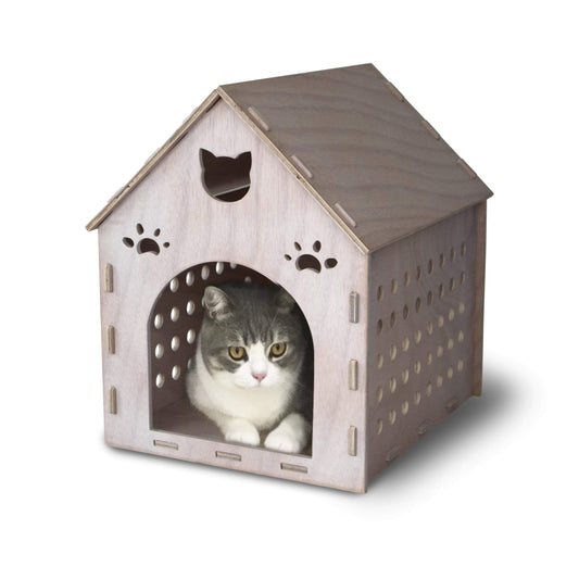 Wooden Kitty House Cat Shelter House for Cats, Rabbits, Dogs and Small Pets