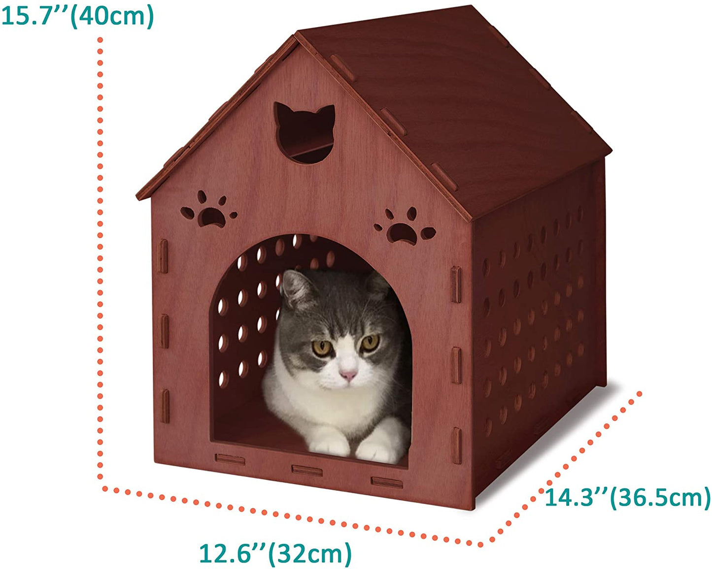 Wooden Kitty House Cat Shelter House for Cats, Rabbits, Dogs and Small Pets