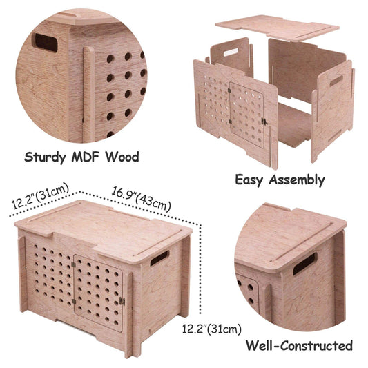 Outdoor Wooden Cat House | Cube Portable House & Carrier for Kitty, Hamster, Bunny, Small Pets |Hidden Cat Litter Box